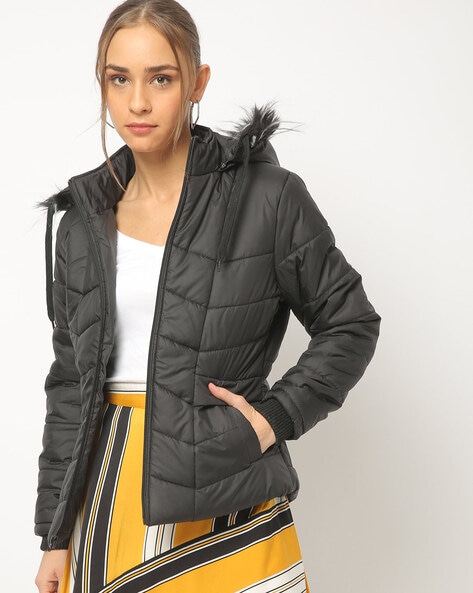 puffer bomber jacket with hood