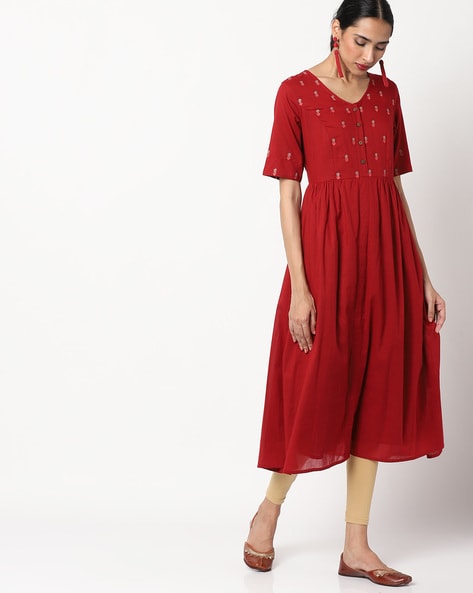 Flared Kurta with Embroidered Yoke