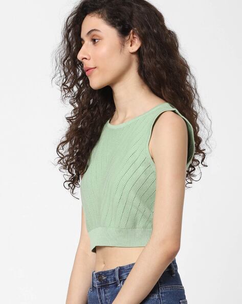 Buy Green Ribbed Crop Top for Women, ONLY