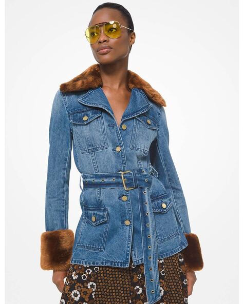 Buy Michael Kors Washed Denim Jacket with Detachable Fur Panel