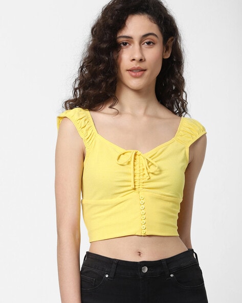 V-neck Crop Top with Ruching