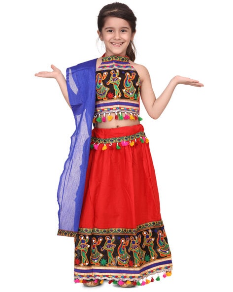 Buy Prussian Blue Phulkari Cotton Lehenga Choli Online - LLCV00968 | Andaaz  Fashion