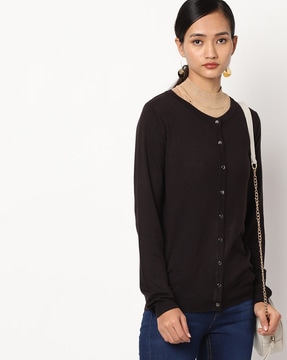 black round neck cardigan