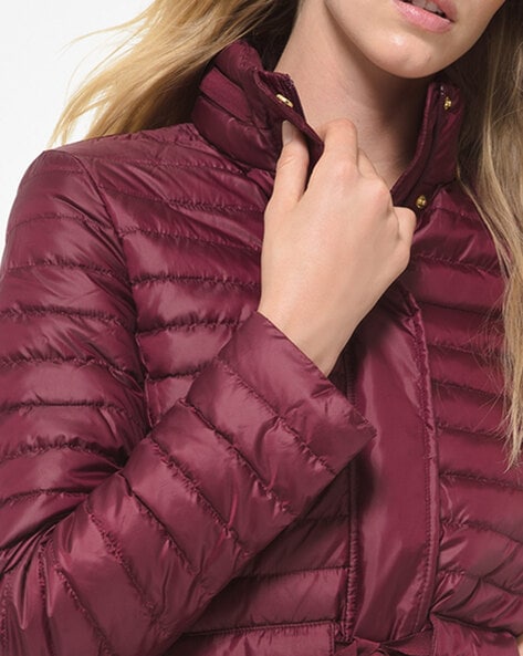 Buy Sinsay women hooded quilted puffer jacket maroon Online