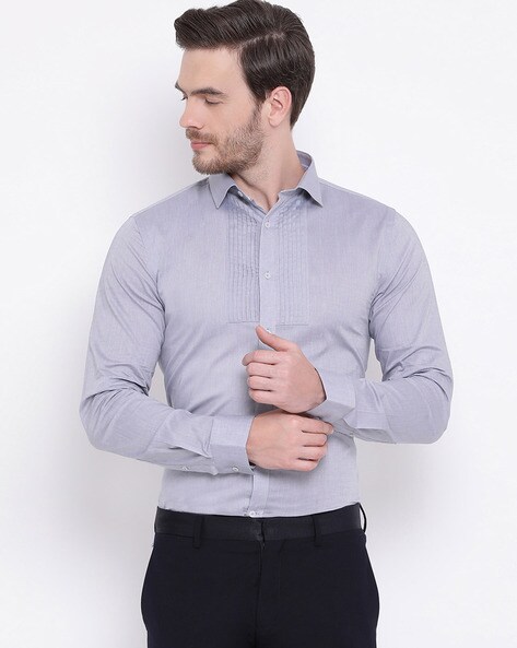 Buy Men Grey Slim Fit Formal Full Sleeves Formal Shirt Online