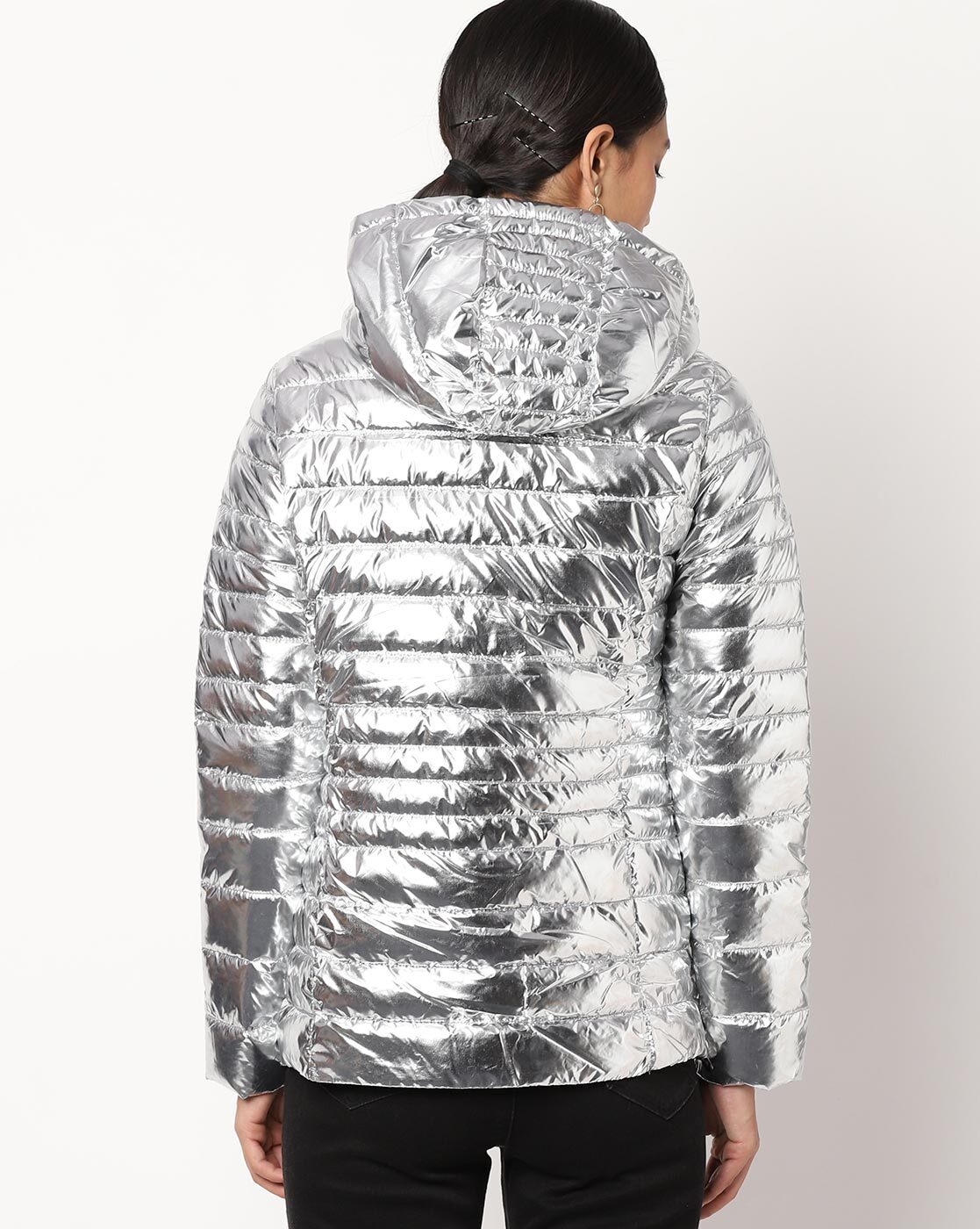 champion metallic puffer jacket silver