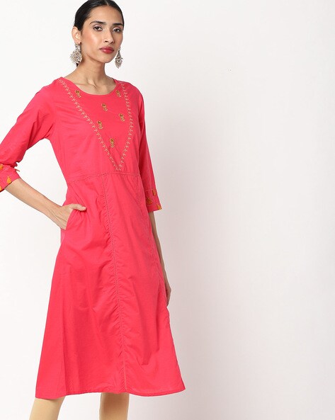 Embroidered A-line Kurta with Tassels