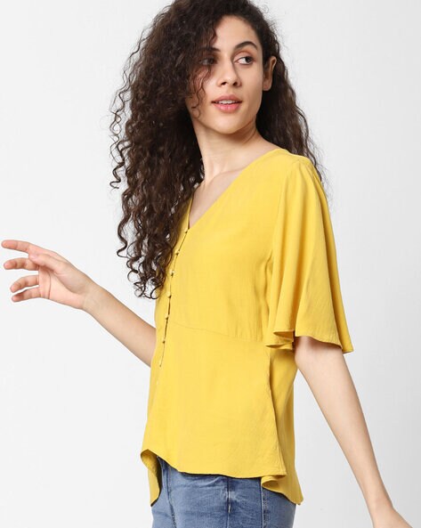 mustard v neck top
