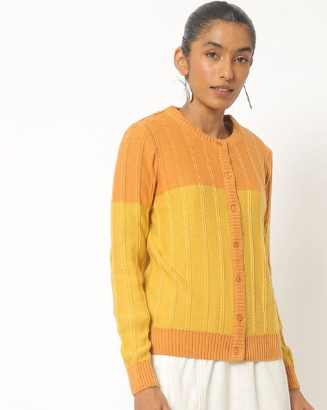 mustard colour cardigan