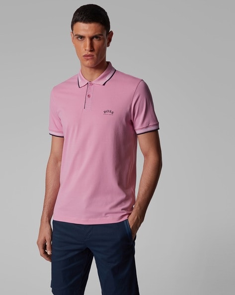 Slim Fit Polo Shirt In Stretch Piqu with Curved Logo