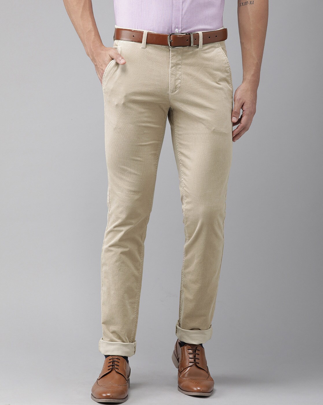 Buy Men Khaki Solid Super Slim Fit Trousers Online - 172845 | Peter England