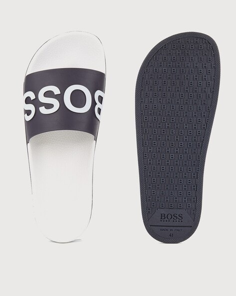 Buy BOSS Typographic Print Sliders Blue Color Men AJIO LUXE