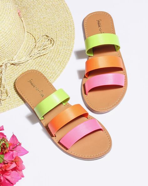 Strappy Colourblock Flat Sandals