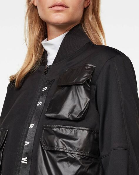 Zip Front Bomber Jacket with Flap Pockets