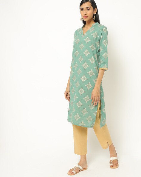 Hey Check this out !Bhama Couture Aqua Blue Printed Kurta from Jabong.  http://jbo.ng/1Q1Zg6c | Ankle length pants, Tunic tops, Couture