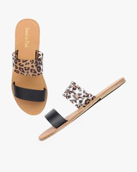 leopard slip on sandals