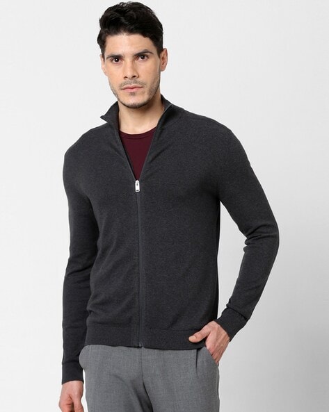 RIB ZIP SWEATSHIRT - Anthracite grey