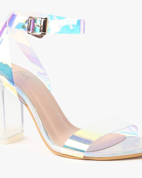 clear strap silver heels