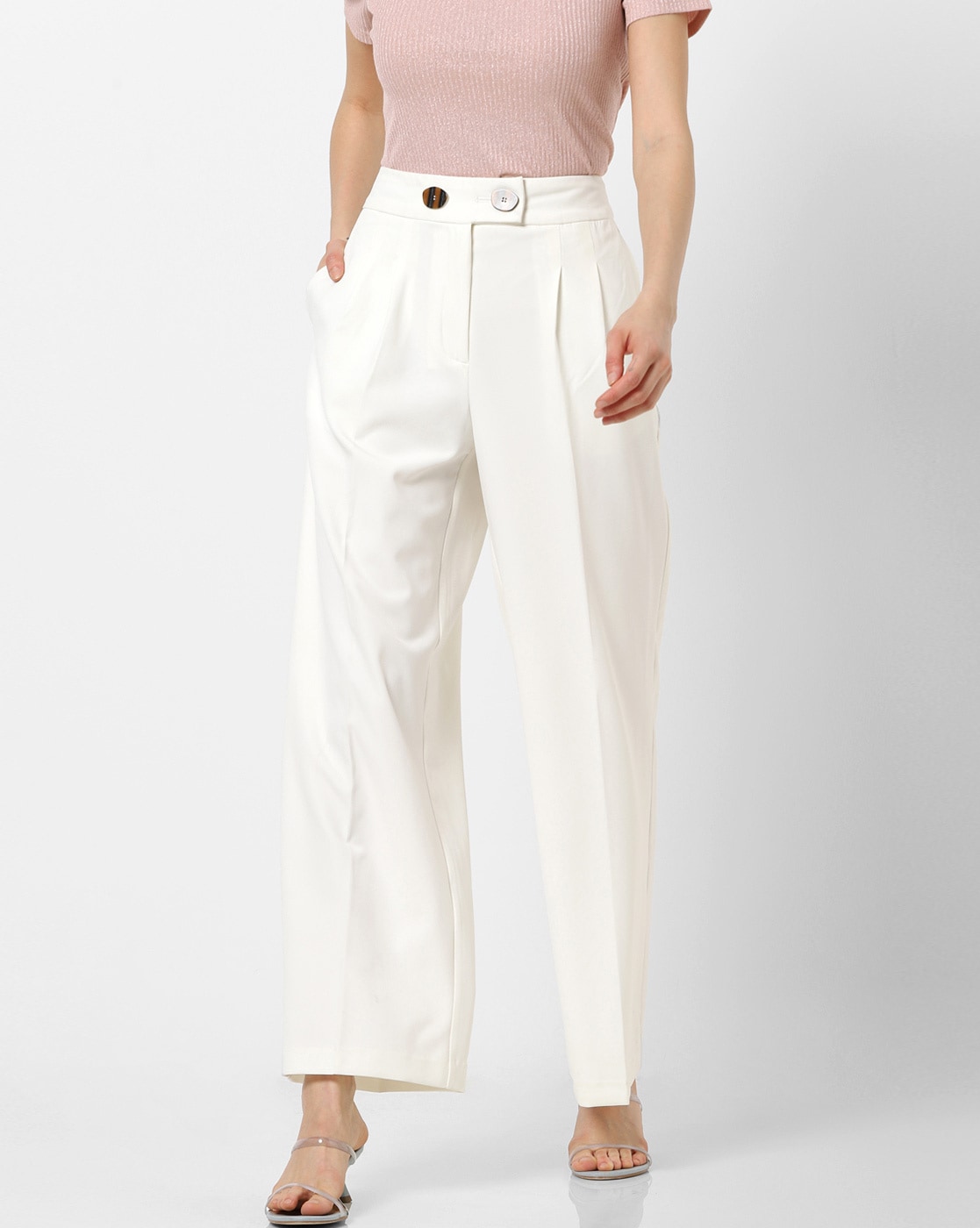 White High Waisted Pleated Pants – Livin' on Dreams Boutique