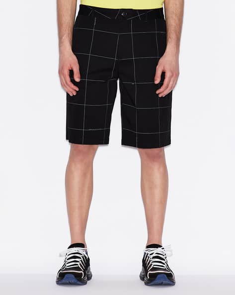 Checked Mid-Rise Flat-Front Shorts