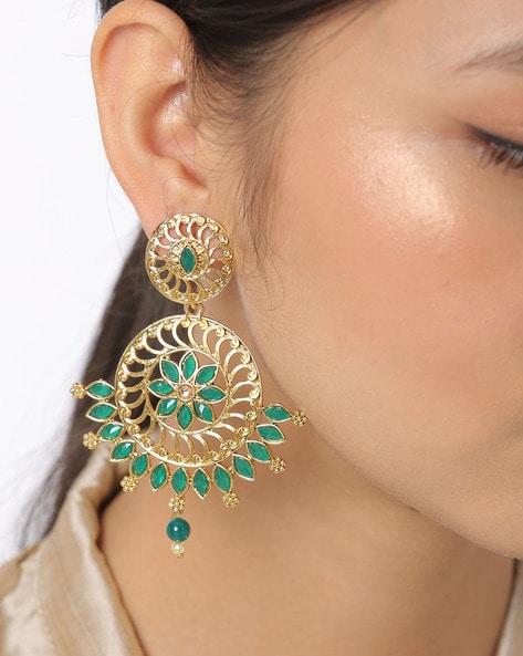 Shop Rubans Rose Gold Plated Zirconia & Green Stone Studded Earrings.  Online at Rubans