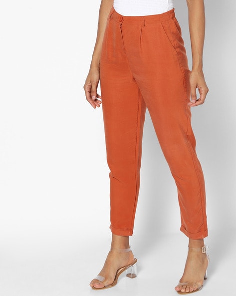 INCOTTONS Cotton Flex Ankle Length Trouser Pants/Pencil Pants for Women  (Light Orange)
