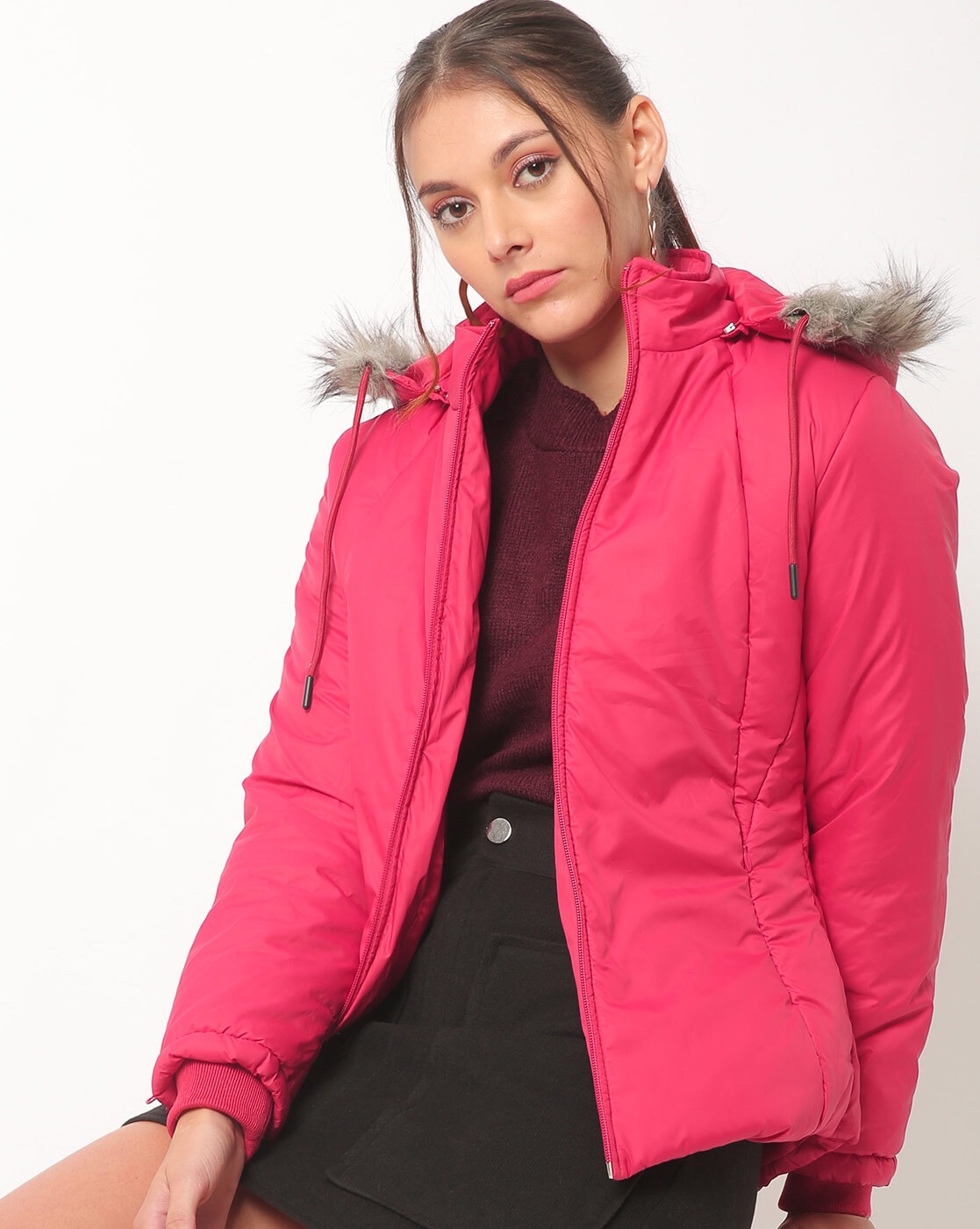 pink fur puffer jacket