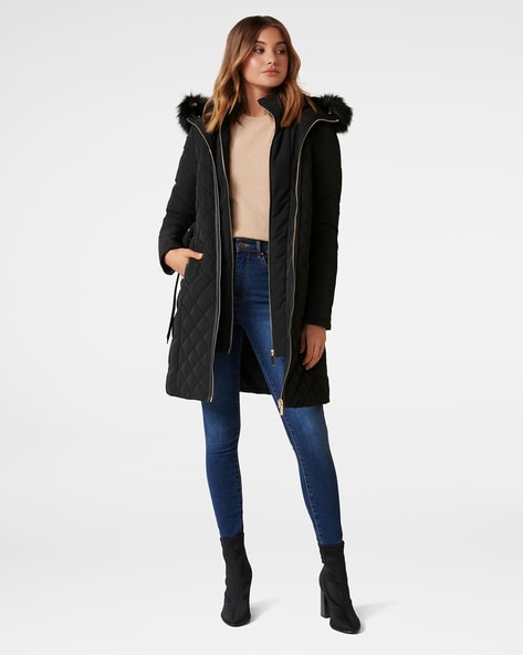 Quilted Zip Front Coat