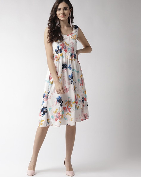 Floral Print Sleeveless Fit and Flare Dress