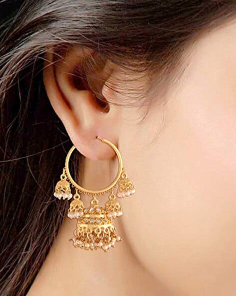 Buy Priyaasi Black Floral GoldPlated Chand Bali Earrings Online At Best  Price  Tata CLiQ