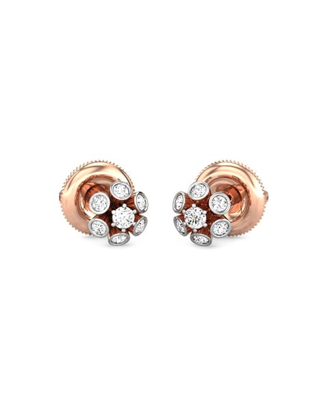 Ruby with Diamond Halo Stud Earrings in 14K Rose Gold