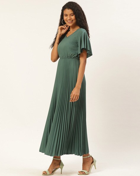 Pleated Gown with Short Sleeves