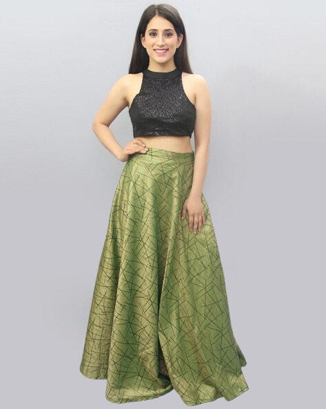 Buy Studio Shringaar Green & Golden Solid Lehenga Skirt With Zari Border -  Skirts for Women 15132488 | Myntra