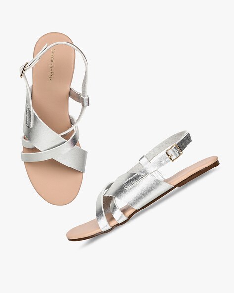 silver metallic flat sandals