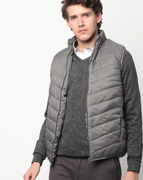 Grey Sleeveless Puffer Jacket Light Grey Sleeveless Puffer Vest