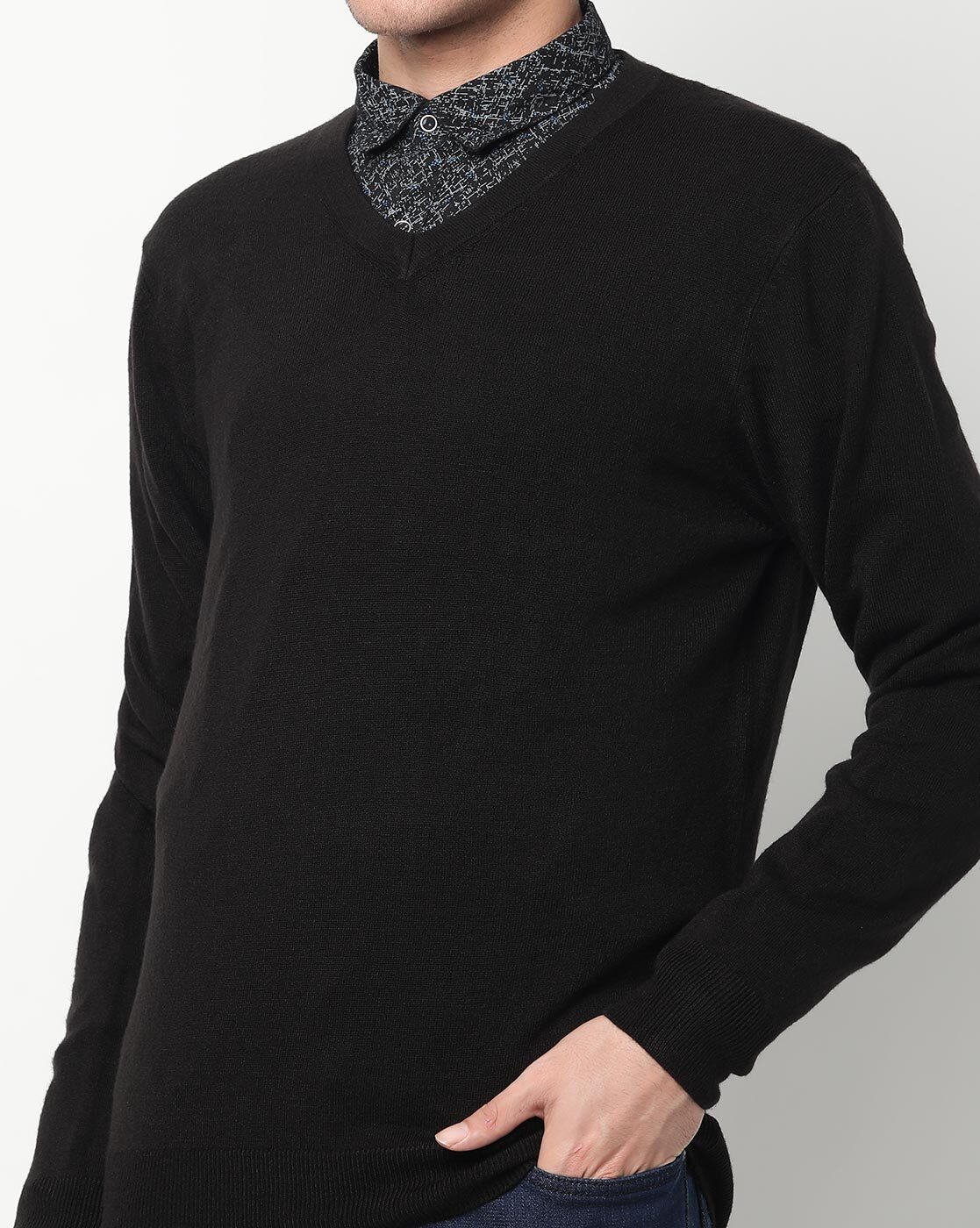 Lucky Brand Men's Textured V-Neck Sweater (Black, Small
