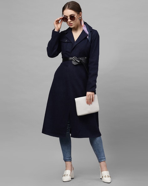 Navy Blue Coat  Wool Long Woman39s Coat with Asymmetrical Flirty  Hemline Zipper Closure and StandUp Collar  Coats for women Wool coat  women Long coat women