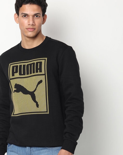 Puma Black Crew-Neck Sweatshirt with Branding