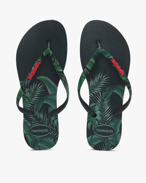 Leaf Print Thong-Strap Flip-Flops
