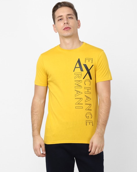 Mens T-shirts Armani Exchange T-shirts Armani Exchange Logo-patch T-shirt in Yellow White for Men 