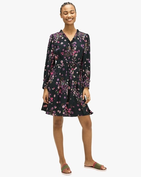 Buy KATE SPADE Bora Floral Print Fit & Flare Dress | Black Color Women |  AJIO LUXE