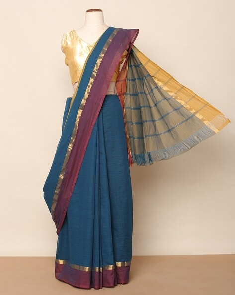 Grey plain cotton saree with blouse - Sourbh Sarees - 4002423