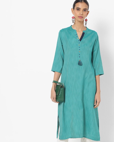 Straight Kurta with Mandarin Collar