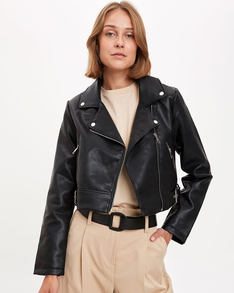 ajio leather jacket womens