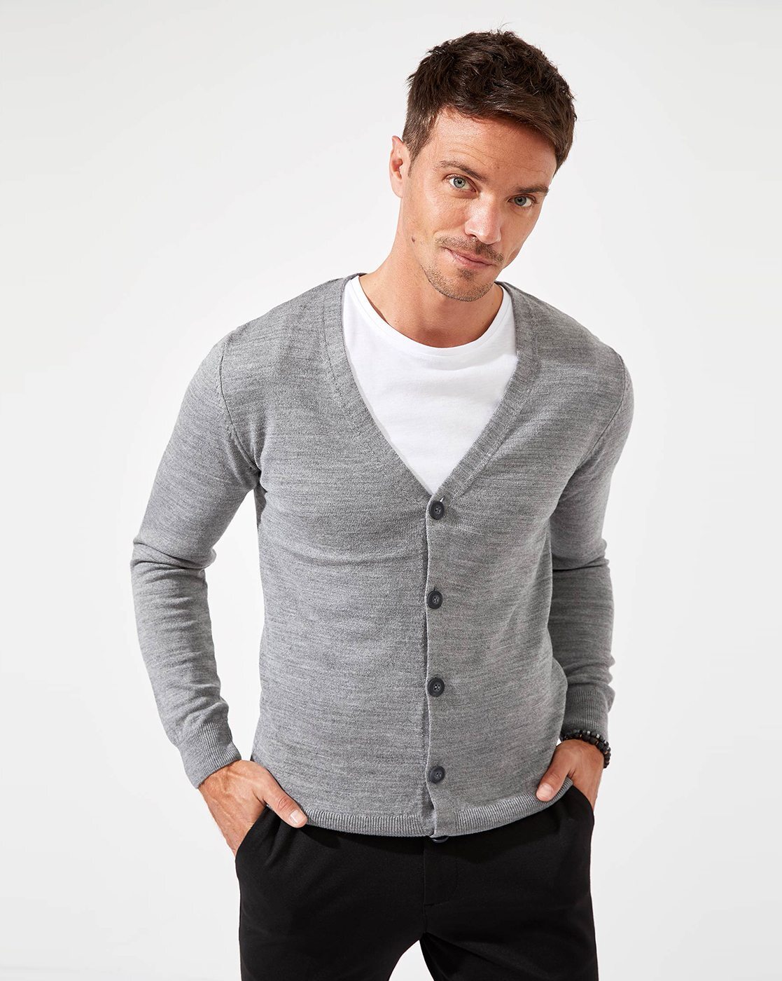 grey button down cardigan