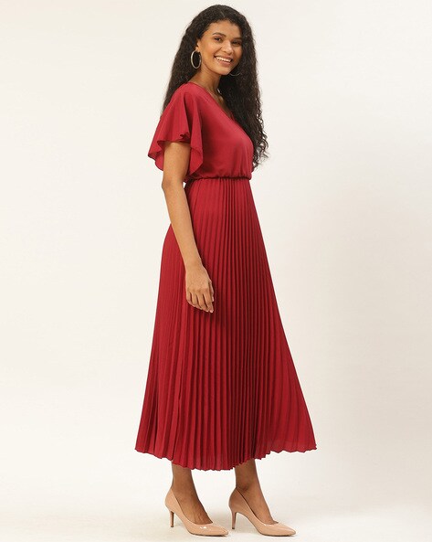 Accordion Pleated Flared Dress