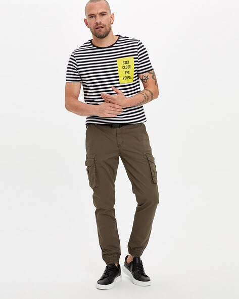 Mens Black Relaxed Cuff Cargo Trousers | Primark