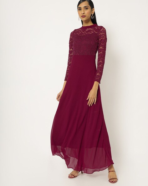 A-line Maxi Dress with Lace Insert