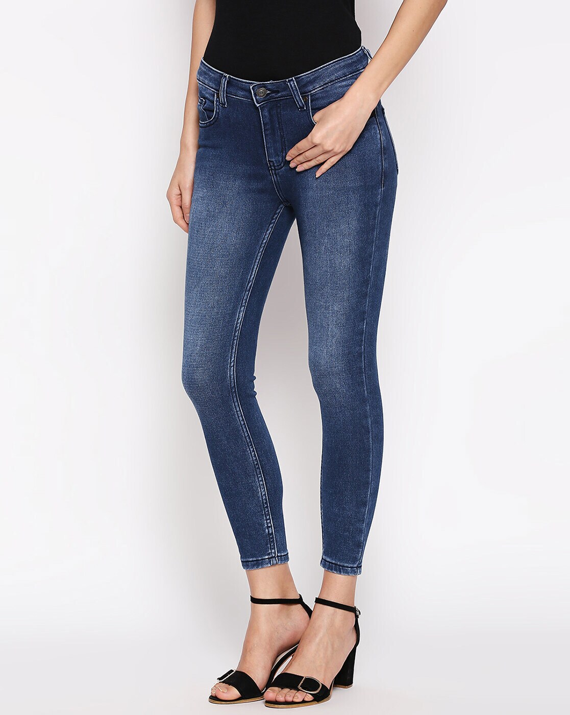 Buy YU By Pantaloons Women Navy Blue Skinny Fit Light Fade Cotton Jeans -  Jeans for Women 20899124 | Myntra