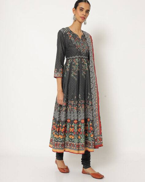 Floral Print Anarakali Kurta Suit Set